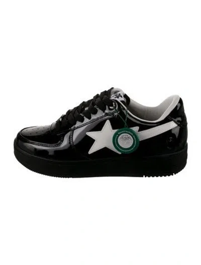 Pre-owned Bape Patent Leather Graphic Print Sneakers In Black