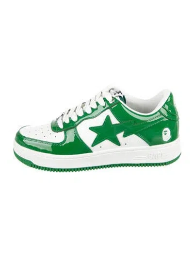Pre-owned Bape Patent Leather Graphic Print Sneakers In Green