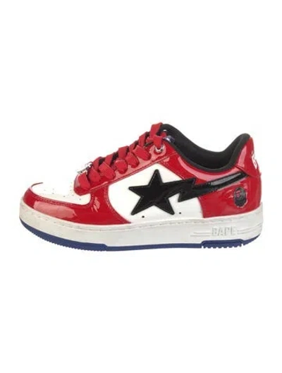 Pre-owned Bape Patent Leather Graphic Print Sneakers In Red