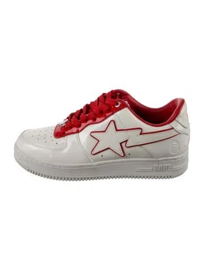 Pre-owned Bape Patent Leather Graphic Print Sneakers In Red/white