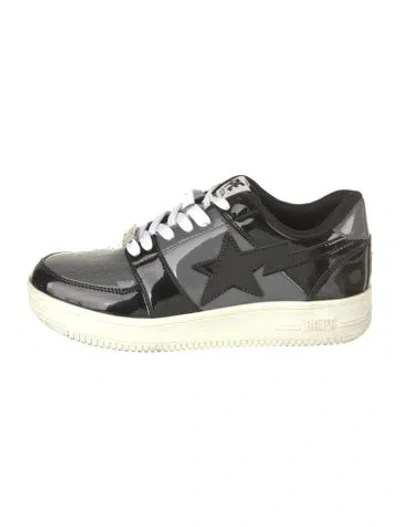 Pre-owned Bape Patent Leather Printed Sneakers In Gray