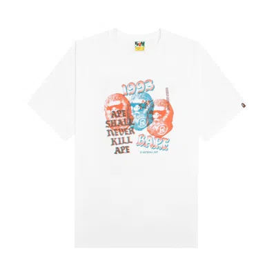 Pre-owned Bape Pigment Three Ape Head Tee 'white'