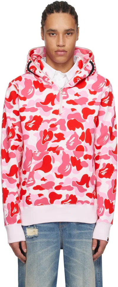 Bape Pink Abc Camo Shark Half Zip Hoodie
