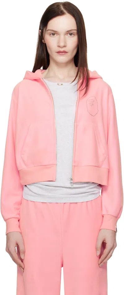 Bape Pink Crystal Stone Ape Head Velour Hoodie