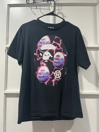 Pre-owned Bape Pink Lightning Ape Head Tshirt In Black