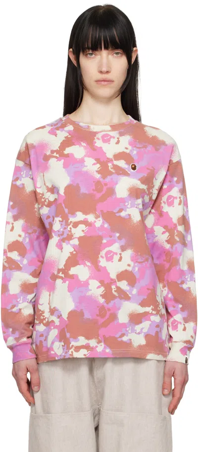 Bape Pink Map Camo Long Sleeve T-shirt