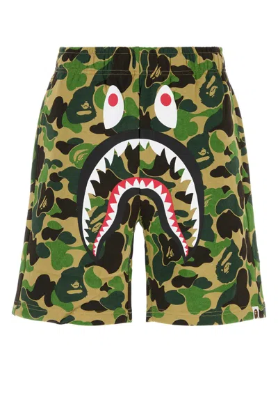 Bape Printed Cotton Abc Camo Shark Bermuda Shorts In Camouflage