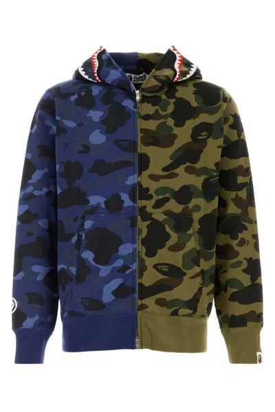 Bape Printed Cotton Split Camo Shark Sweatshirt For Men In Camouflage