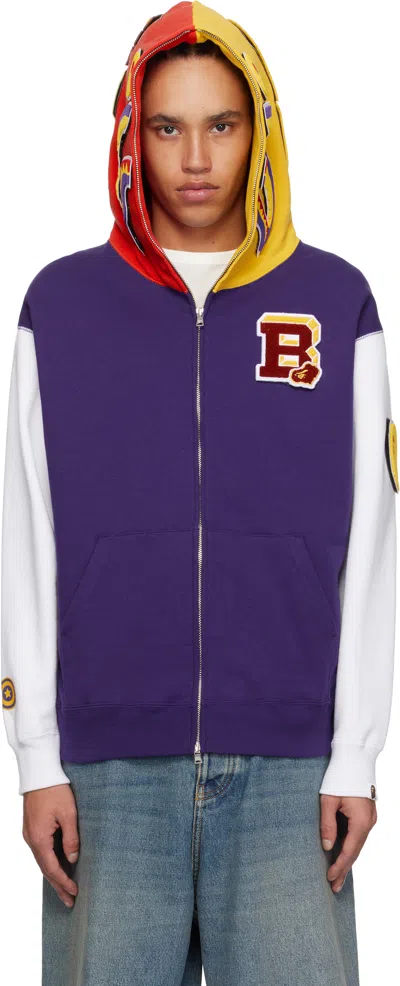 Bape Purple & White Shark Full Zip Hoodie In Navy