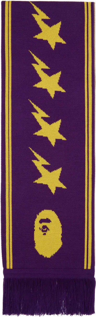 Bape Purple & Yellow Jacquard '' Logo Long Scarf