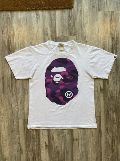 Pre-owned Bape Purple Ape Camo Head Double Sided Graphic Tshirt In White