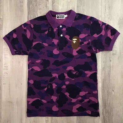 Pre-owned Bape Purple Camo Ape Head Logo Polo Shirt A Bathing Ape