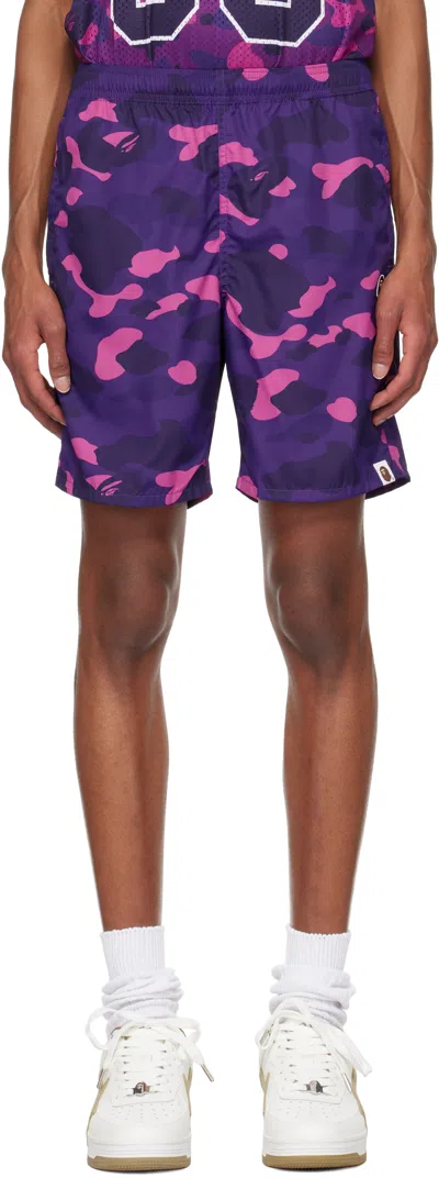 Bape Purple Color Camo Ape Head One Point Swim Shorts