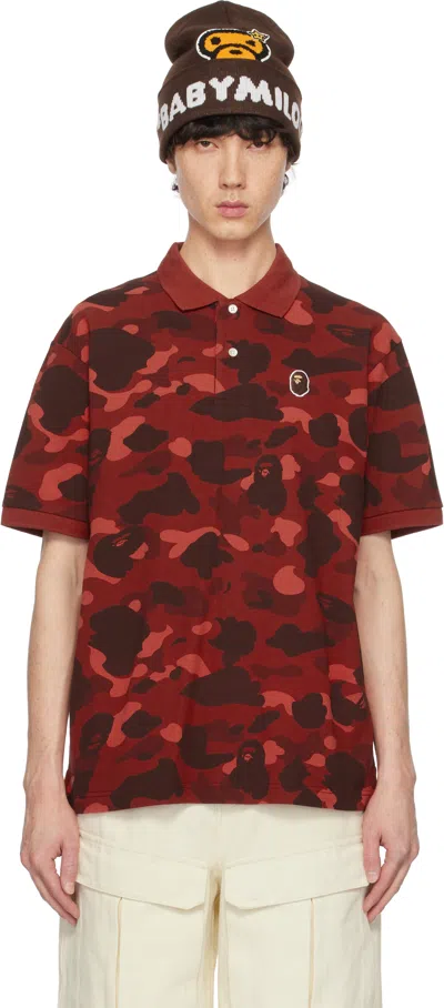 Bape Red Color Camo Large Ape Head Polo