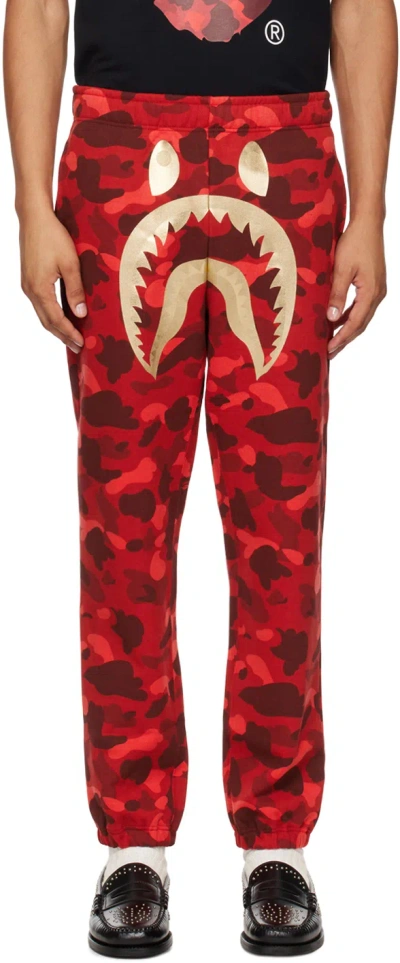 Bape Red Color Camo Shark Sweatpants