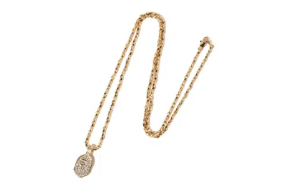 Pre-owned Bape Rhinestone Ape Head Necklace In Gold