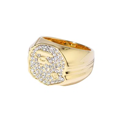 Pre-owned Bape Rhinestone Ape Head Ring 'gold'