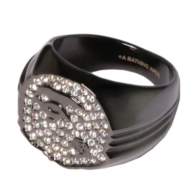 Pre-owned Bape Rhinestone Ape Head Ring In Black