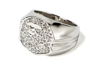Pre-owned Bape Rhinestone Ape Head Ring In Silver