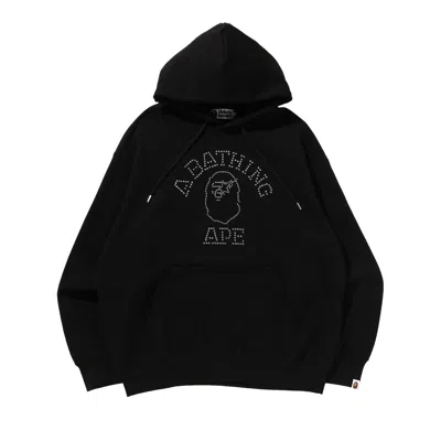 Pre-owned Bape Rhinestone College Pullover Hoodie 'black' | Men's Size Xxl