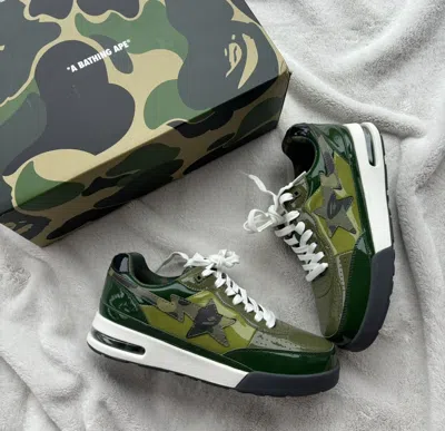 Pre-owned Bape Road Sta Green/camo Patent Leather Sneakers