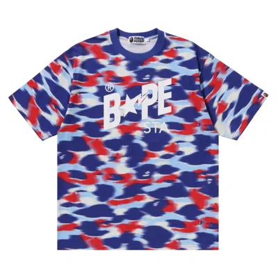 Pre-owned Bape Screen Camo Sta Logo Relaxed Fit Tee 'blue' | Men's Size S