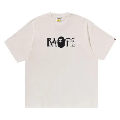 Pre-owned Bape Screen Print Logo Relaxed Fit Tee 'ivory' | Cream | Men's Size L In White