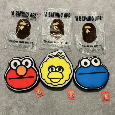 Pre-owned Bape Sesame Street Flat Cushion Elmo Big Bird Cookie Monster In Multicolor