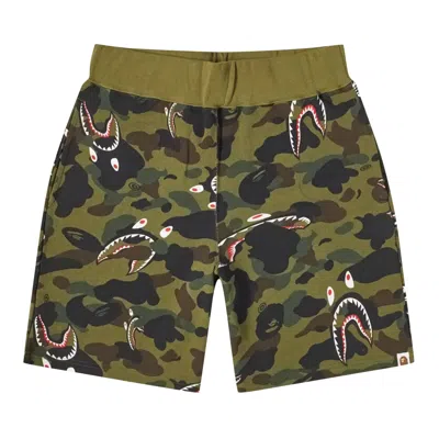 Pre-owned Bape Shark 1st Camo Wide Short 'green' In Multi-color