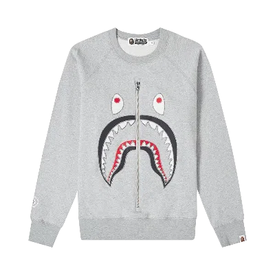 Pre-owned Bape Shark Applique Metal Zip Crewneck 'grey'