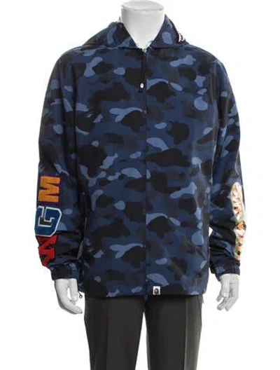 Pre-owned Bape Shark Camouflage Print Jacket W/ Tags In Blue