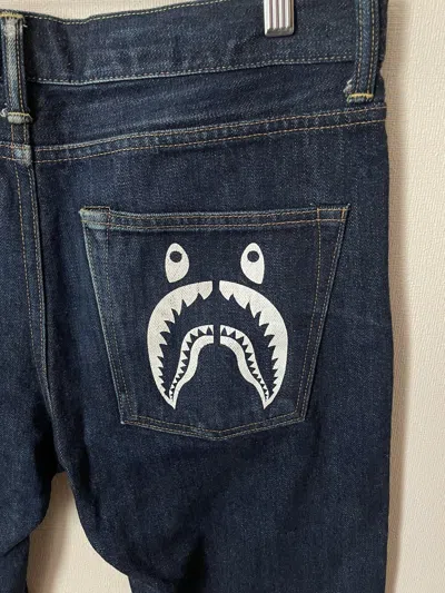 Pre-owned Bape Shark Denim Jeans In Blue