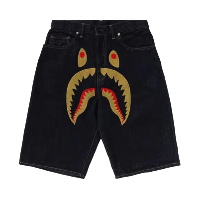 Pre-owned Bape Shark Denim Shorts 'indigo' In Blue