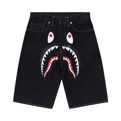 Pre-owned Bape Shark Denim Shorts 'navy/indigo' In Blue