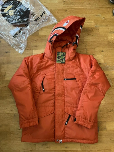 Pre-owned Bape Shark Down Snowboard Jacket In Orange