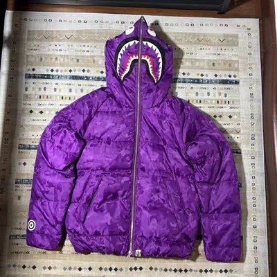 Pre-owned Bape Shark Hoodie Down Jacket In Purple