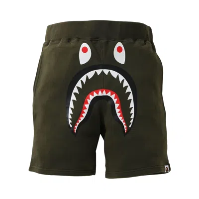 Pre-owned Bape Shark Sweat Shorts 'olive Drab' In Green