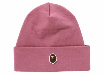 Pre-owned Bape Silicon Ape Head Knit Cap In Pink