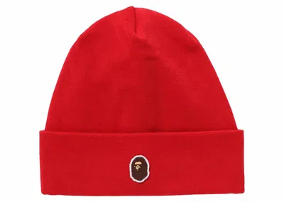 Pre-owned Bape Silicon Ape Head Knit Cap In Red