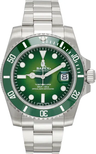 Bape Silver & Green Type 1 Watch In 28376845
