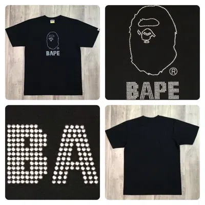 Pre-owned Bape Silver Rhinestone Ape Head T-shirt A Bathing Ape In Black