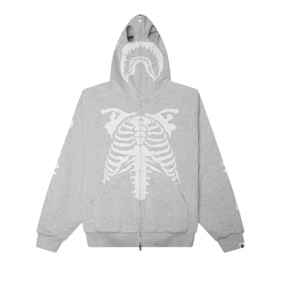 Pre-owned Bape Skeleton Shark Heavy Washed Cropped Fit Full Zip Hoodie 'grey' | Men's Size Xl
