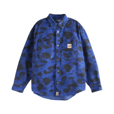 Pre-owned Bape Solid 1st Camo Work Long-sleeve Shirt 'navy' | Blue | Men's Size Xl