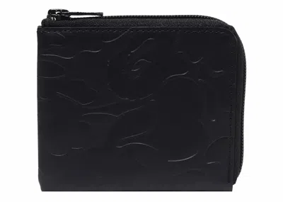 Pre-owned Bape Solid Camo Leather Iii Wallet In Black