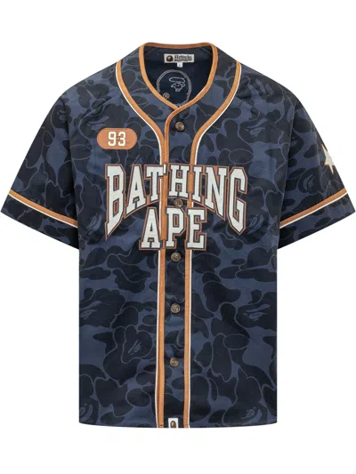 Bape Solid Camo Short Sleeve Shirt In Navy