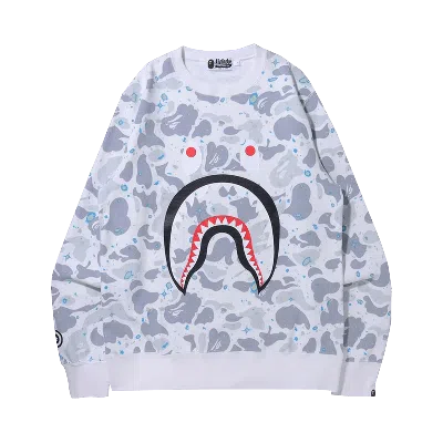 Pre-owned Bape Space Camo Shark Crewneck 'white'