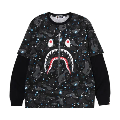 Pre-owned Bape Space Camo Shark Layered Long-sleeve Tee 'black'