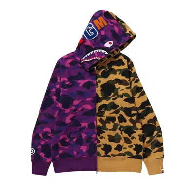 Pre-owned Bape Split Camo Shark Full Zip Hoodie 'purple' | Men's Size Xl