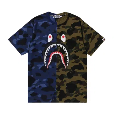 Pre-owned Bape Split Camo Shark Tee 'navy' | Blue | Men's Size M