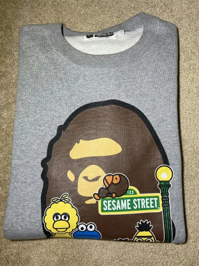Pre-owned Bape Ss21  Sesame Street Sweater Elmo Muppet 2021 Large Bird In Grey